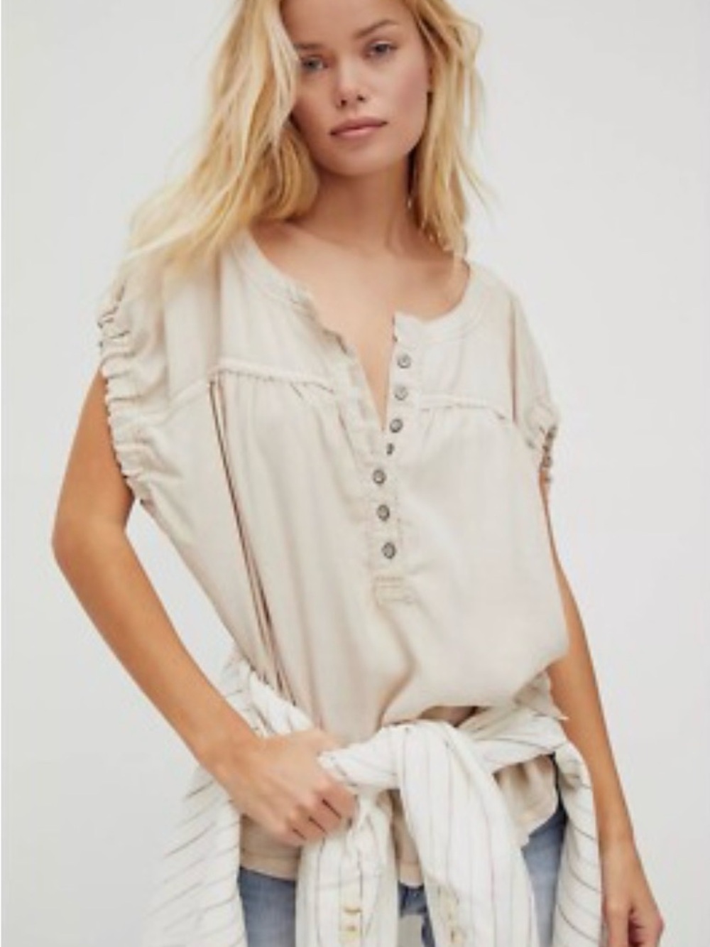 Free People - Summer Love Dust Storm Sleeveless Half Button Blouse Size Small